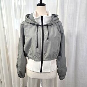 Zara Contrast Neoprene Effect‎ Hooded Jacket Size L Sporty Cropped